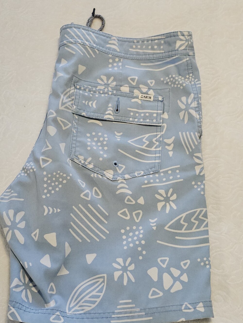 Katin Surf Trunks Mens 36 Light Blue Geometric Printed Stretch Board Shorts Euc